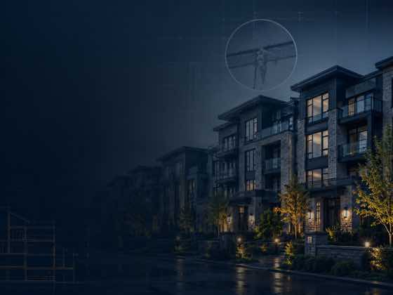 Condo property with architectural blueprint overlay for HOA construction defect and insurance recovery matters